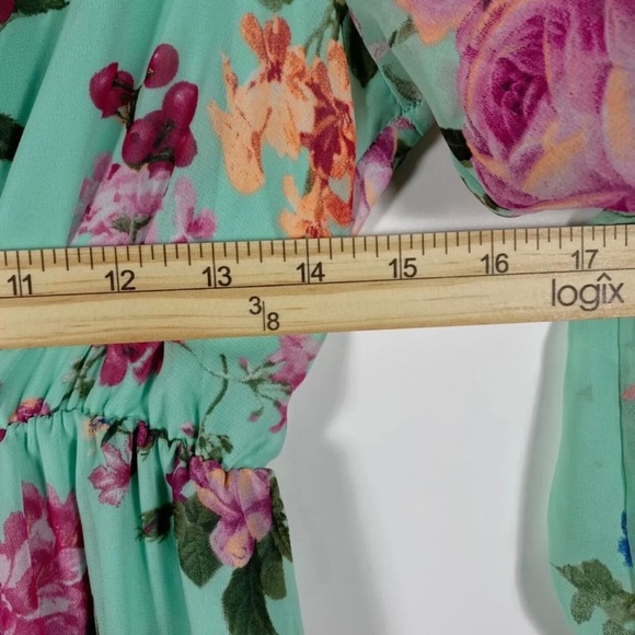 Pink Blush Maternity Dress SzS Mint Green Floral Print Sheer Lined Spring Summer - Picture 9 of 12